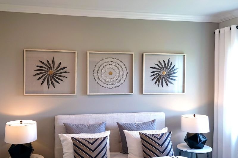 peel and stick molding frames on wall in small bedroom