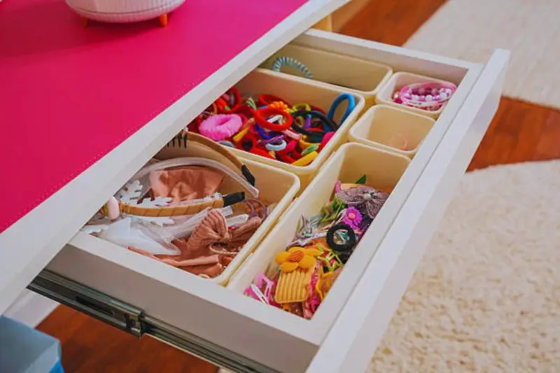 divided organizer with jewelry and accessories under bed