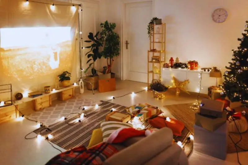 labeled bins with holiday decorations under bed